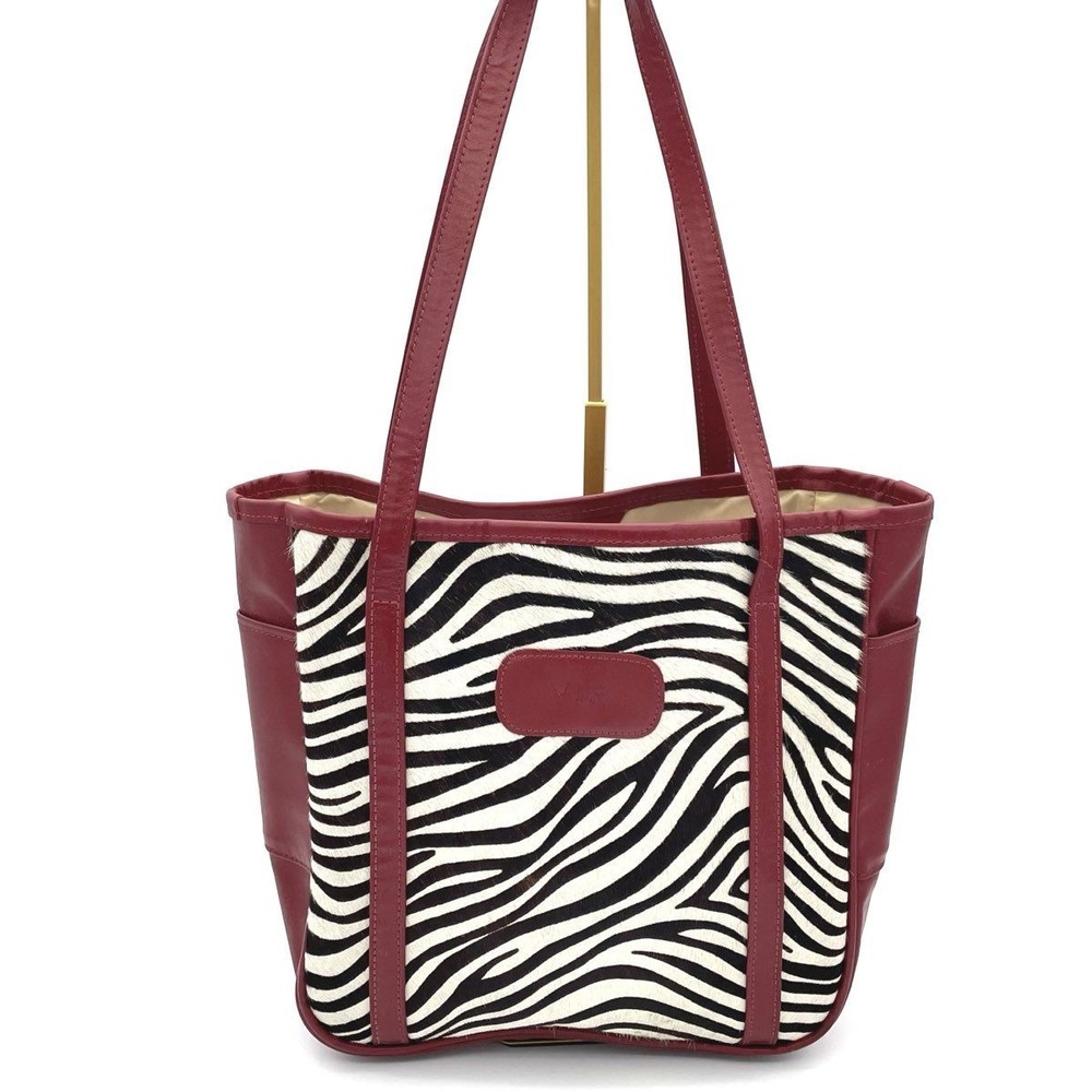 Vintage Y2K Jon Hart Women's Red Leather Zebra Cowhide Tote Bag Made in USA